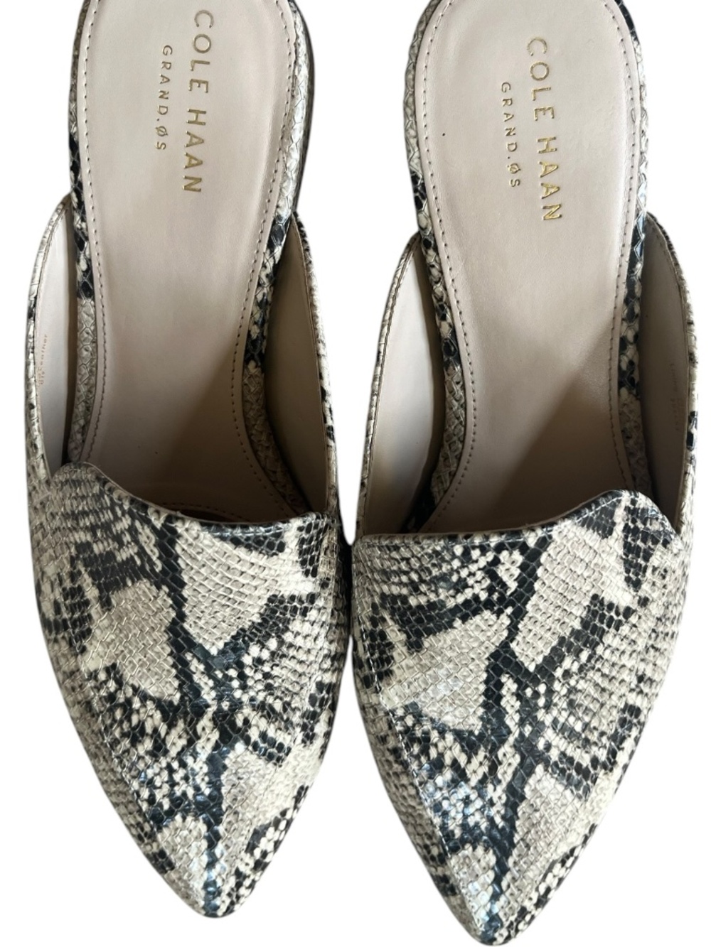 Cole Haan Piper Cream Roccia Snake Print Leather Slip-On Loafer Mules Flats SZ 8 - Picture 3 of 11